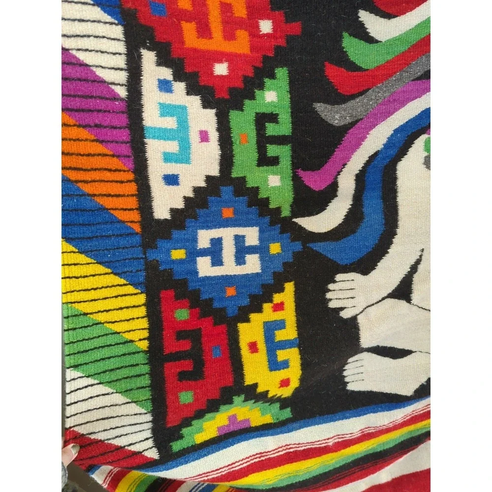 VINTAGE‎ 1960'S HAND WOVEN MEXICO MULTICOLOR WOOL BLANKET